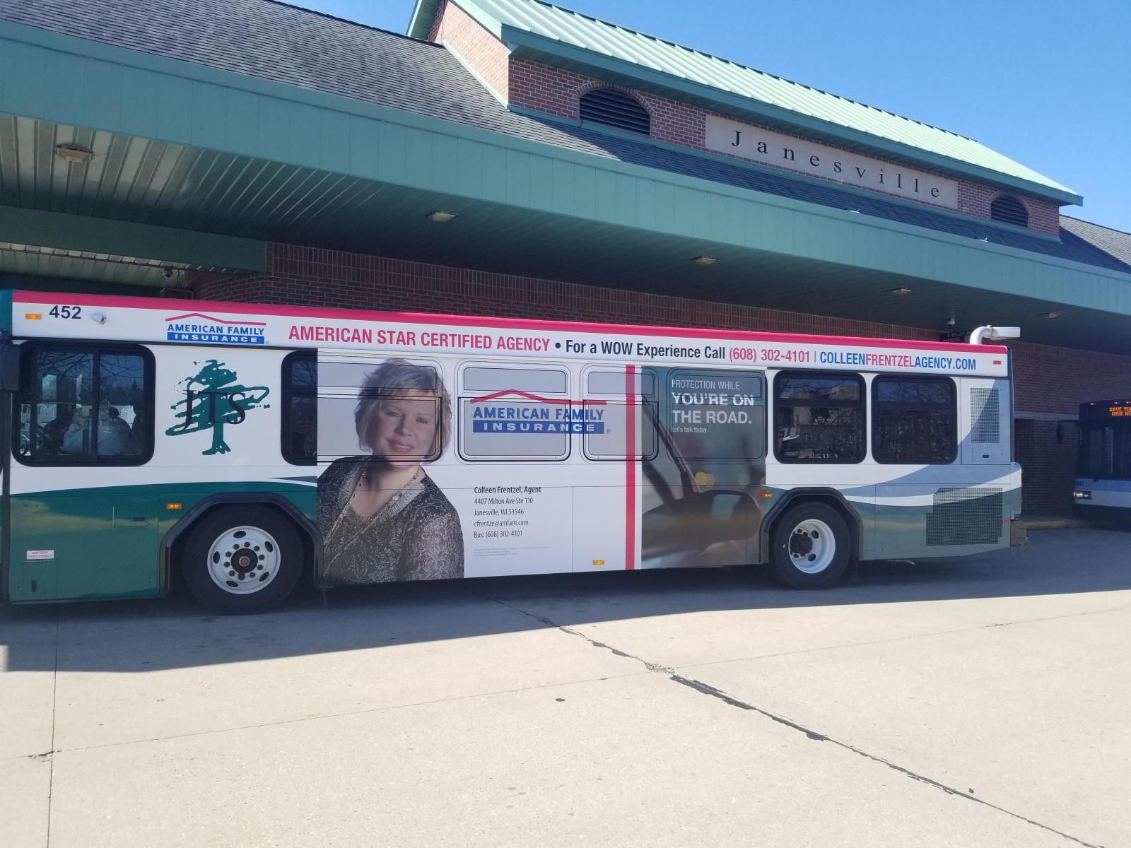 American Family side bus ad